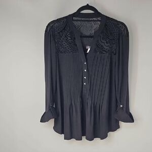 Cocomo‎ Black Burnout Whimsigoth Relaxed Flowy Tunic Top wFluttered Bottom